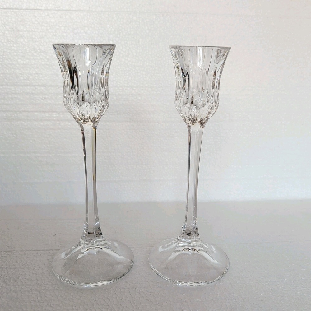 Gorham Althea Crystal Candlestick Pair 8.5" Clear Cut Glass Germany Vintage VTG
